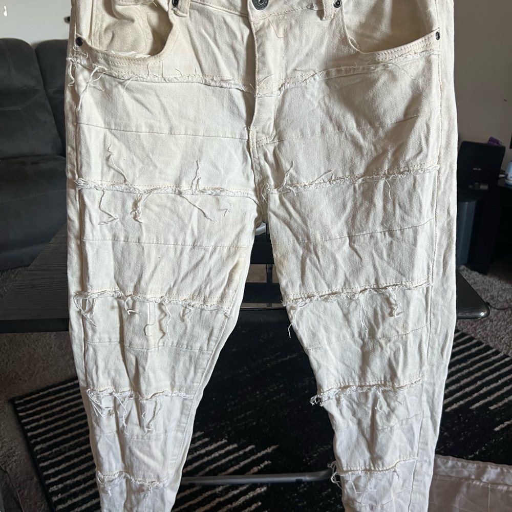 Men's Stylish Distressed Pants in Cream